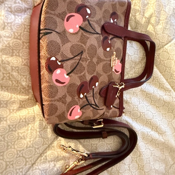 Coach Cherry Print Satchel in Brown and Pink Mini - Picture 1 of 4